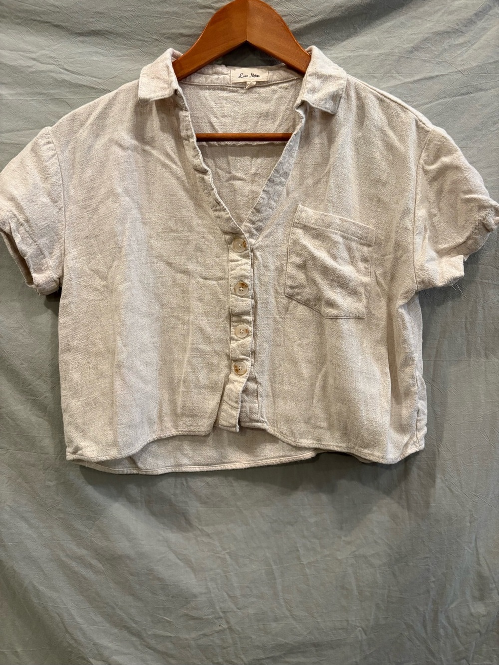 Love Notes Beige Button-Front Crop Shirt